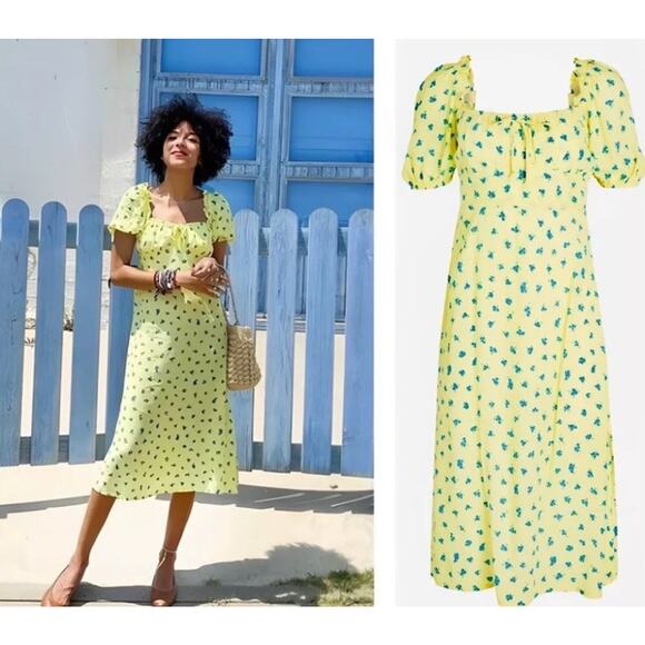 Faithfull the Brand Bette Midi Dress Luda Floral Yellow Medium Cottagecore E27 - Picture 3 of 8